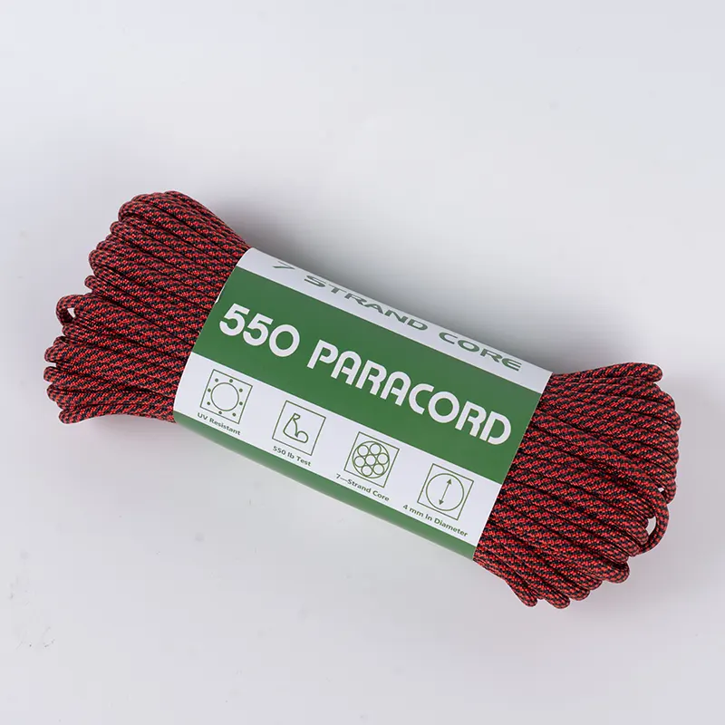 7 Strand Core 4mm црна и црвена спирала 550 полиестер паракорд